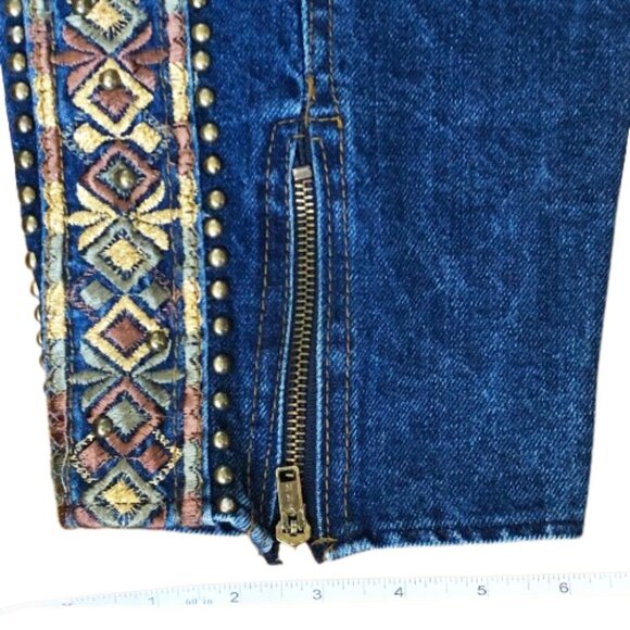 Vintage 90s very high waist baggie studs & zippers embelished denim jeans pants - Picture 8 of 16